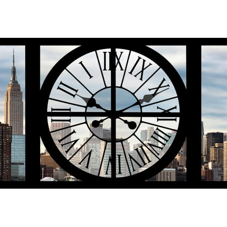 Giant Clock Window - View on the New York with the Empire State Building Print Wall Art By Philippe