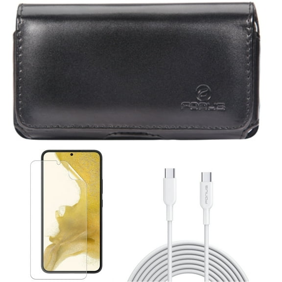 For Samsung Galaxy S21 (6.2") - Anti-Glare TPU Film Matte Screen Protector   Swivel Leather Case Belt Clip   PD Fast Charger Cord 10ft Long Type-C Cable