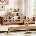 thumbnail image 4 of Miniyam Full Size Montessori Floor Bed, Kids Bed Frame with Guardrails and Bookshelf Storage, Beige & Brown, 4 of 6