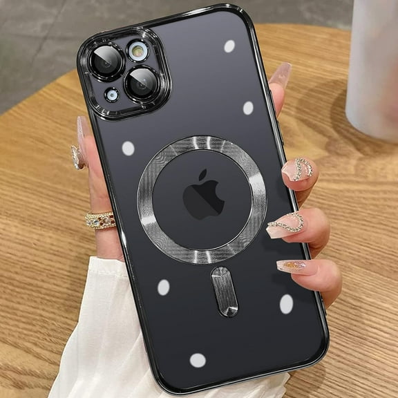 Magnetic Case for iPhone 14 Plus Case [Compatible with MagSafe] Camera Lens Protector Plating Luxury Cover for Women Men Clear Soft TPU Shockproof Protective Phone Case - Black