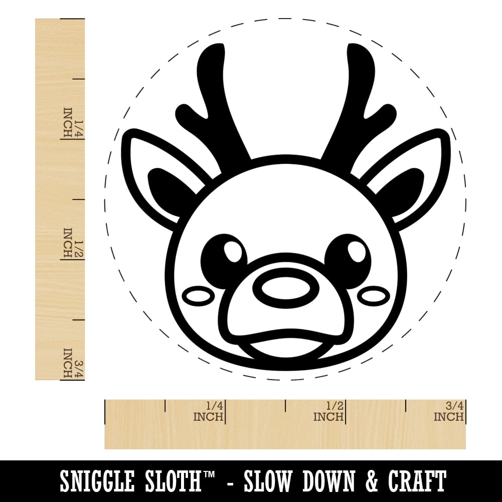 Cute Christmas Reindeer with Bright Nose Self-Inking Rubber Stamp Ink Stamper - Fuchsia Ink - Small 3/4 Inch