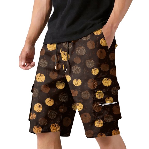 GrmtClth Halloween print shorts for men Spooky Pumpkin Casual Short Pants Quick Dry Adjustable Drawstring Utility Short Trousers Outdoor Fun Party Clothing Dark Gray L