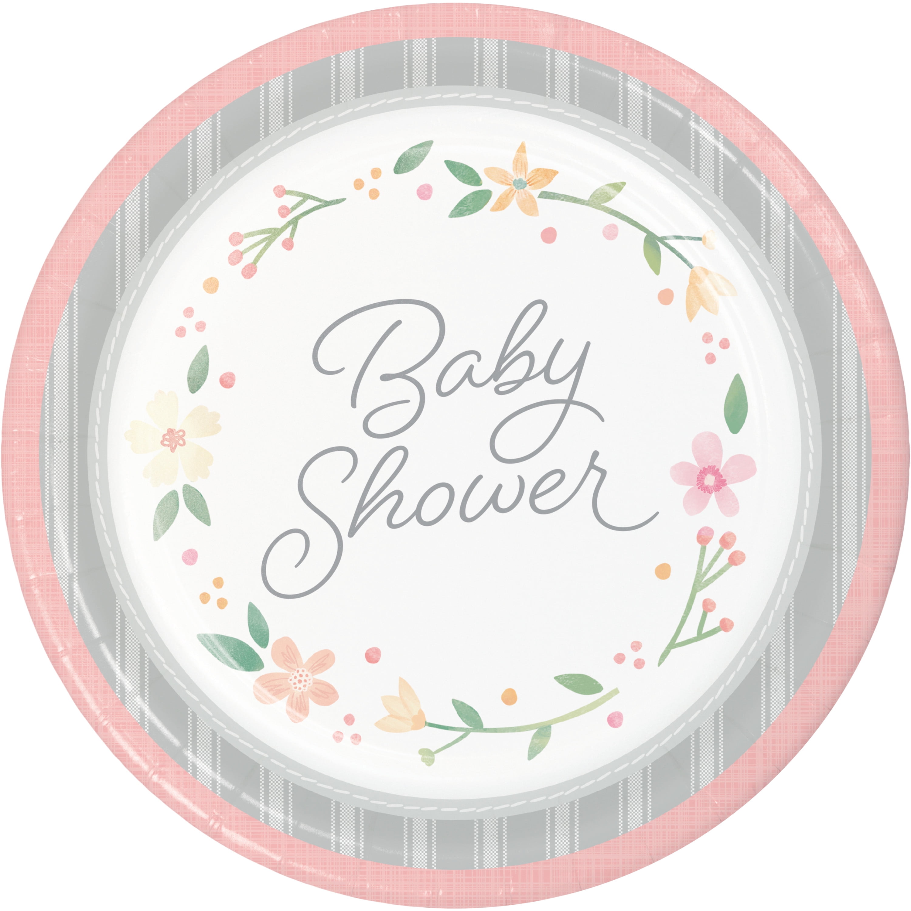 Country Floral Baby Shower Round Paper Plates 24 Count for 24 Guests