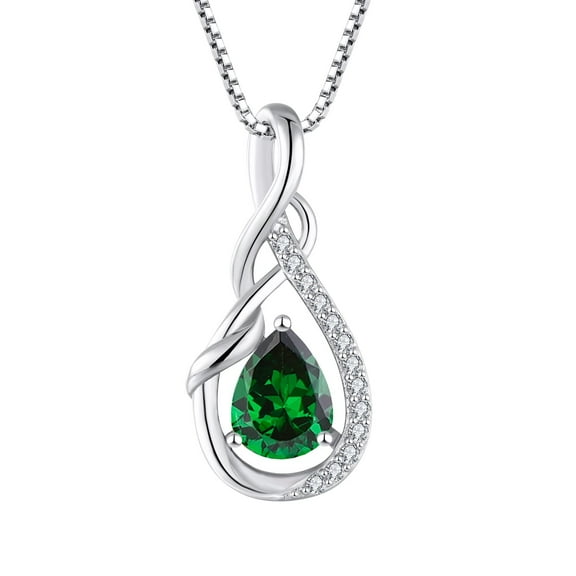 Starchenie Infinity Teardrop Pendant Necklace for Women 925 Sterling Silver Birthstone May Emerald Jewelry