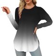 thumbnail image 2 of miqiqism Great discounts！Women's Tops Curved Hem Tees Pullover Shirts Gradient Crew Neck Tunic Blouses Loose Jumper Clothing,T# Dark Gray,Medium, 2 of 6