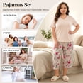 thumbnail image 3 of UNEEI Plus Size Pajamas Set for Women,2 Piece Loungewear Set Floral Sleepwear for Spring Summer Fall,Soft Lightweigh V Neck Short Sleeve Top and Capri Pants, 3XL Brown, 3 of 7