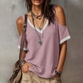 thumbnail image 5 of cocolona Off the Shoulder Summer Tops for Women Short Sleeve V Neck Lace Shirts Dressy Casual Solid Color Blouses, 5 of 6