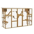 thumbnail image 2 of PawHut Catio Playground Outdoor Cat Enclosure, Wooden Outdoor Cat House Weatherproof for Multiple Cats, Shelves & Bridges, Yellow, 2 of 9