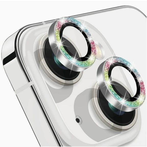 CASELIX Camera lens protector for iPhone 14 Plus, Glitter Colorful Metal Tempered glass circle Screen Camera Protection for iPhone 14 Plus (Colorful Glitter)