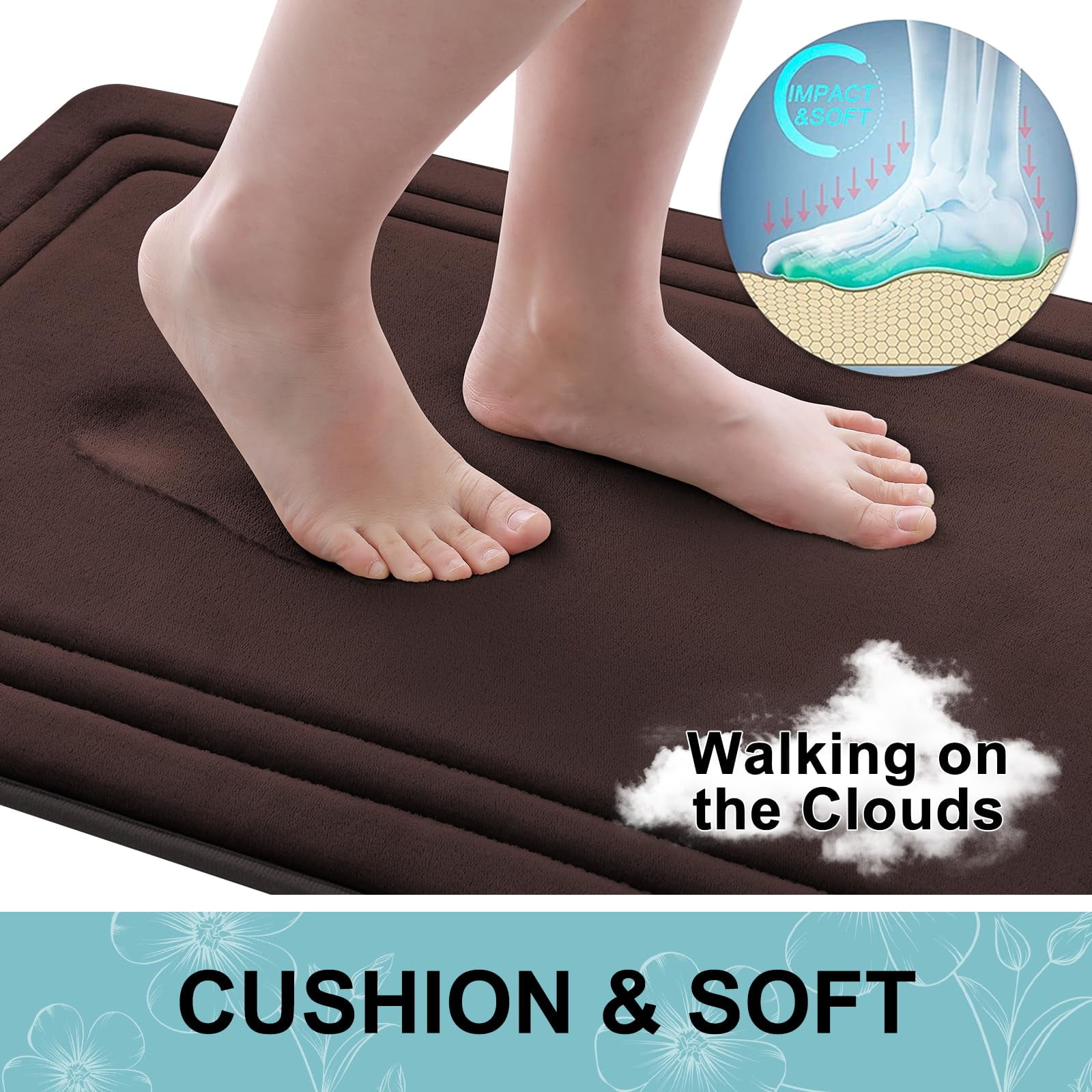 Smiry Memory Foam Toilet Rugs U-Shaped 20"x 24", Ultra Soft Absorbent Bathroom Rug, Non-Slip Machine Washable Contour Bath Rug, Brown