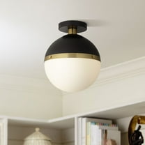 360 Lighting McGraw 10" Mid Century Modern Semi Flush-Mount Ceiling Light Fixture Kitchen Round Antique Brass and Black Finish