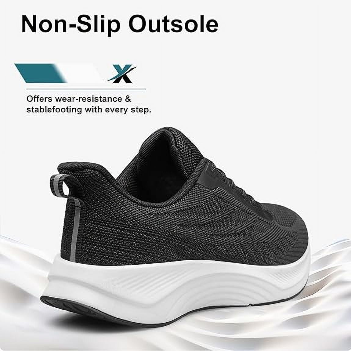 vibdiv Men's Walking Shoes Slip on Comfortable Lightweight Running Shoes Athletic Gym Workout Cross Training Sneakers Black White Size 9