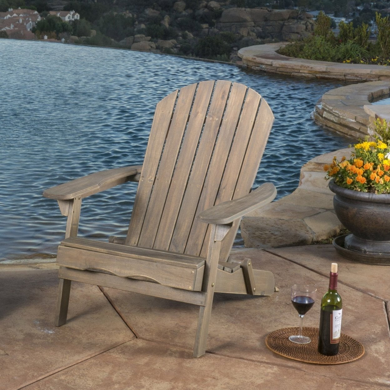Milan Outdoor Rustic Acacia Wood Folding Adirondack Chair