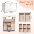 thumbnail image 2 of Gogcaro 3-Tier Jewelry Box, Travel Jewelry Case with Handle, 2 Drawers, Lockable Jewelry Organizer with Mirror, Jewelry Storage, Modern Style, Gift for Loved Ones, White, 2 of 7