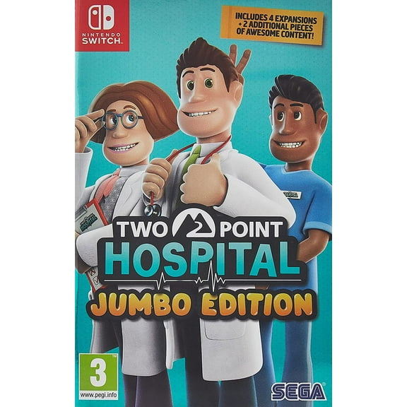 Two Point Hospital Jumbo Edition (Nintendo Switch) includes 4 expansions plus 2 additional pieces of awesome content