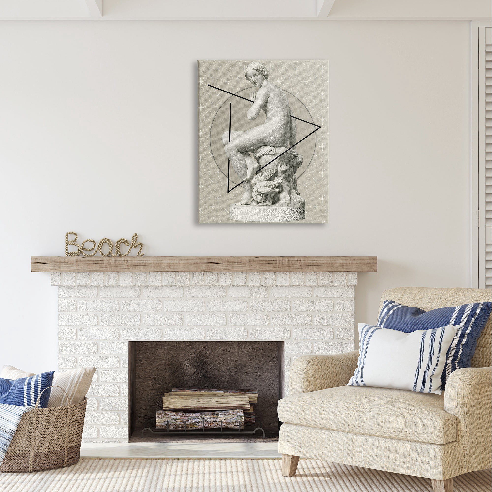 Stupell Industries Geometric Classical Statue Abstract Painting Gallery Wrapped Canvas Art Print Wall Art, 30 x 40