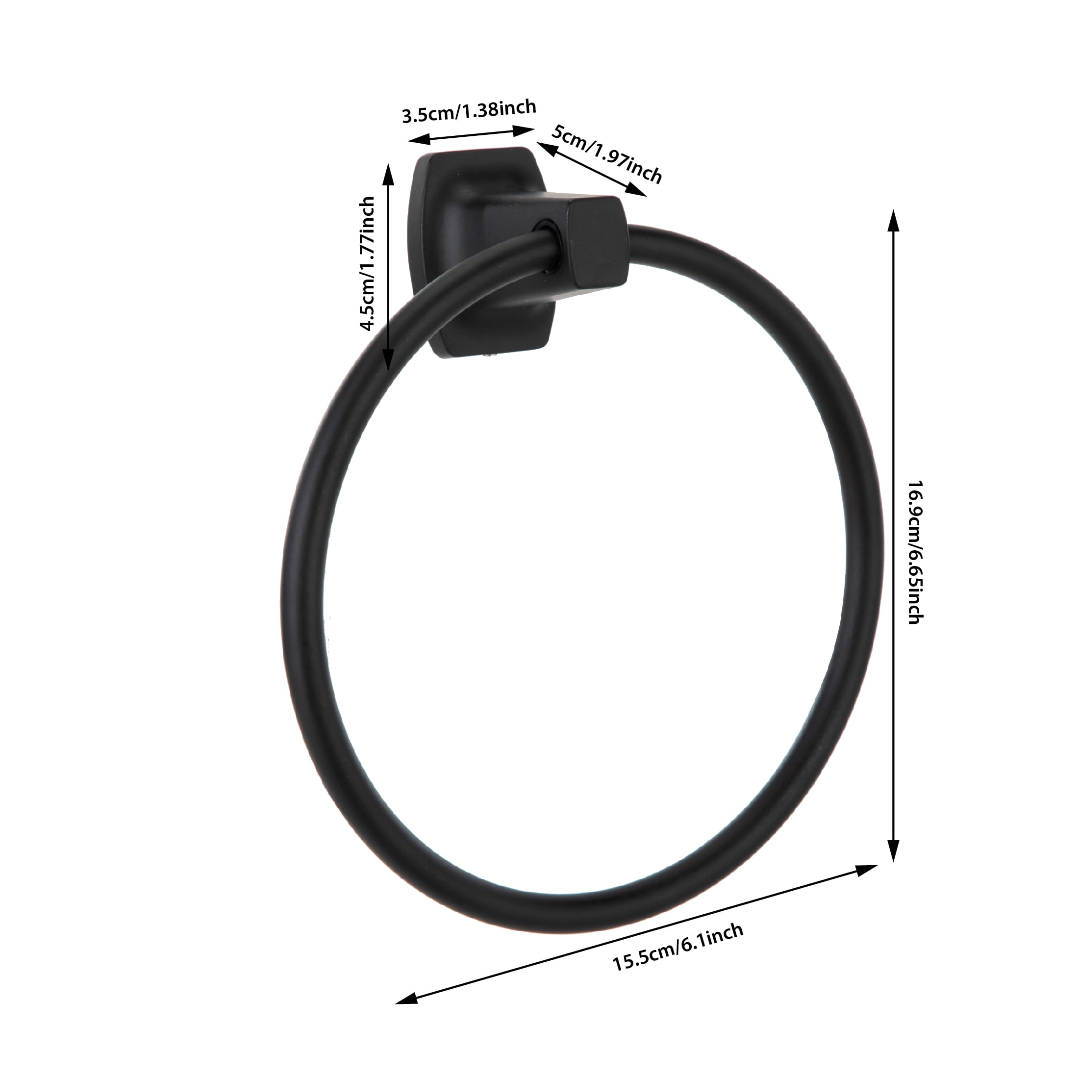 (4 pack) Mainstays Square Wall Mount Towel Ring, Matte Black, 7.1 in