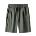 thumbnail image 2 of ZHOGXU Women'S Sports Shorts Solid Color Drawstring Elastic Waist Zipper Quick Drying Loose Casual Knee Length Shorts With Pockets For Outdoor Activities，Army Green，L, 2 of 5