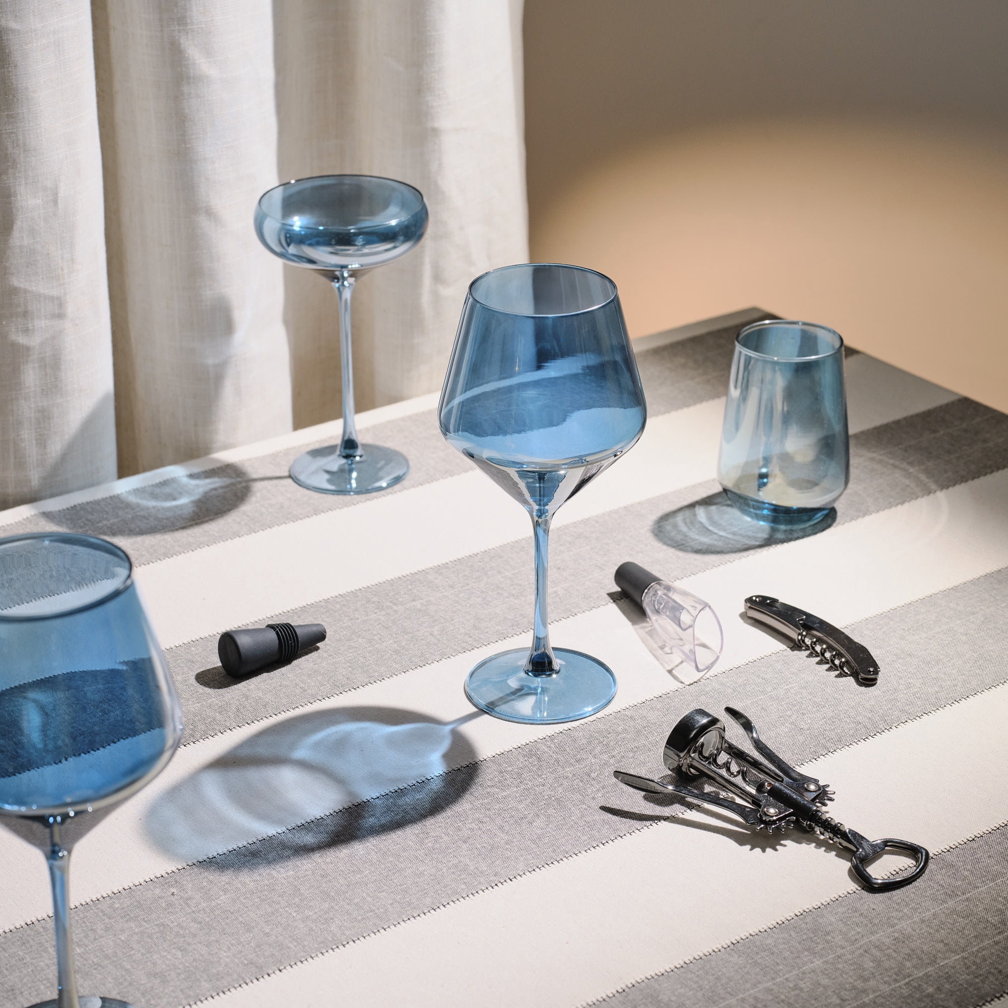Thyme & Table 4-Pack Angled Wine Glass Set, Iridescent Blue