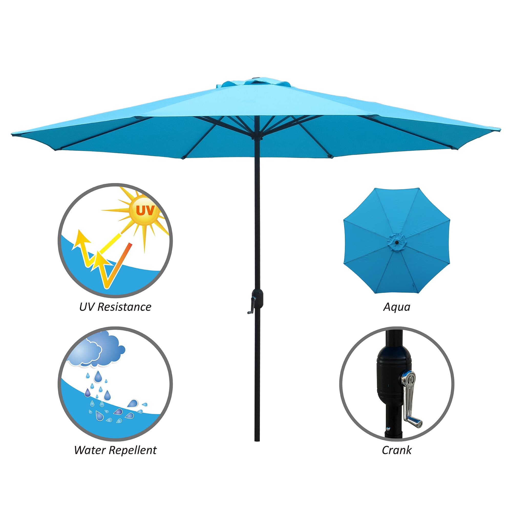 Abble 11FT Outdoor Patio Umbrella with Crank Handle, Market Umbrella with 8 Sturdy Umbrella Ribs, Waterproof for Garden Deck Backyard Pool, Navy
