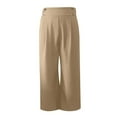 thumbnail image 4 of yueewhu Womens Wide Leg Work Pants Straight Elastic High Waisted Double Button Trousers Business Casual Pants with Pockets (Khaki, M), 4 of 6