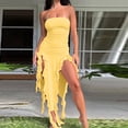 thumbnail image 2 of Birdeem Robe Sans Manches à Épaules Dénudées Femme Printemps/été Mode Aguichant Personnalité Poitrine Enveloppée Robe Irrégulière, 2 of 12