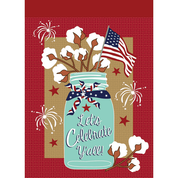 Red and Blue "Let's Celebrate Y'all" Printed Rectangular Garden Flag 18" x 13"