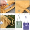 thumbnail image 3 of Bolso de lona Bolso de pana para mujer Cartera de lona con bandolera, bolsillo interior Verde frijol + morado oscuro, 3 of 5