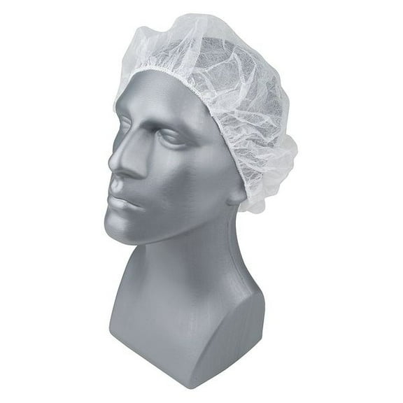 Condor Bouffant Cap, Polypropylene, 24 in Dia., White, L, 1000 PK 23KX17