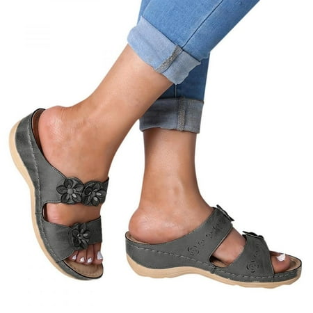 

Homedles Sandals Women- Comfortable Summer Open Toe Slide Wedge Gift for women Gladiator Sandals Gray