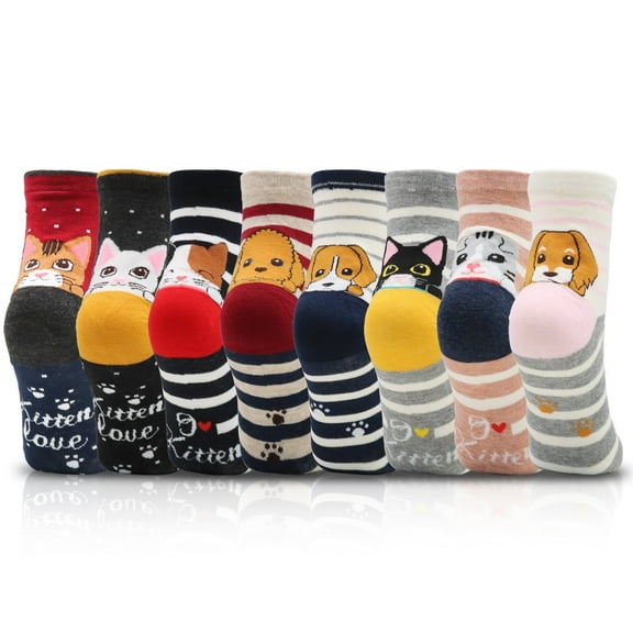 GIRACOA 8 Pairs Cute Animal Novelty Socks for Women - Fun & Comfortable Crew Socks