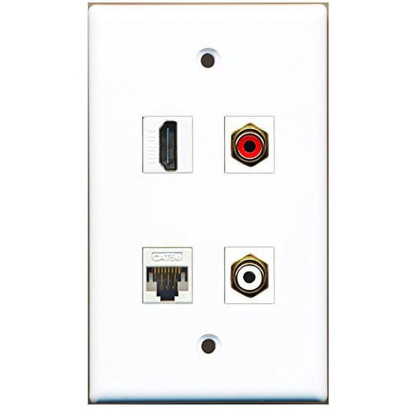 RiteAV - 1 Port HDMI 1 Port RCA Red 1 Port RCA White 1 Port Cat5e Ethernet White Wall Plate