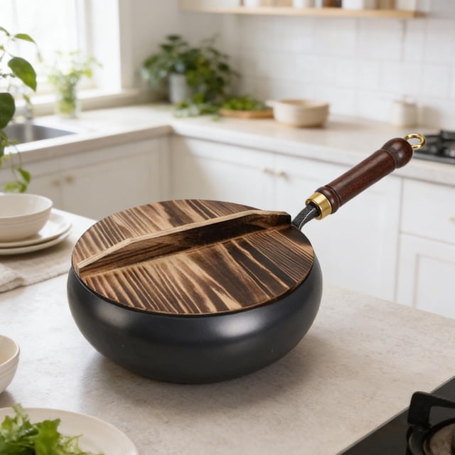 Klonfd Uncoated Thick With Lid High Traditional Cooking Wok And Frying Pan For Even Heat Distribution
