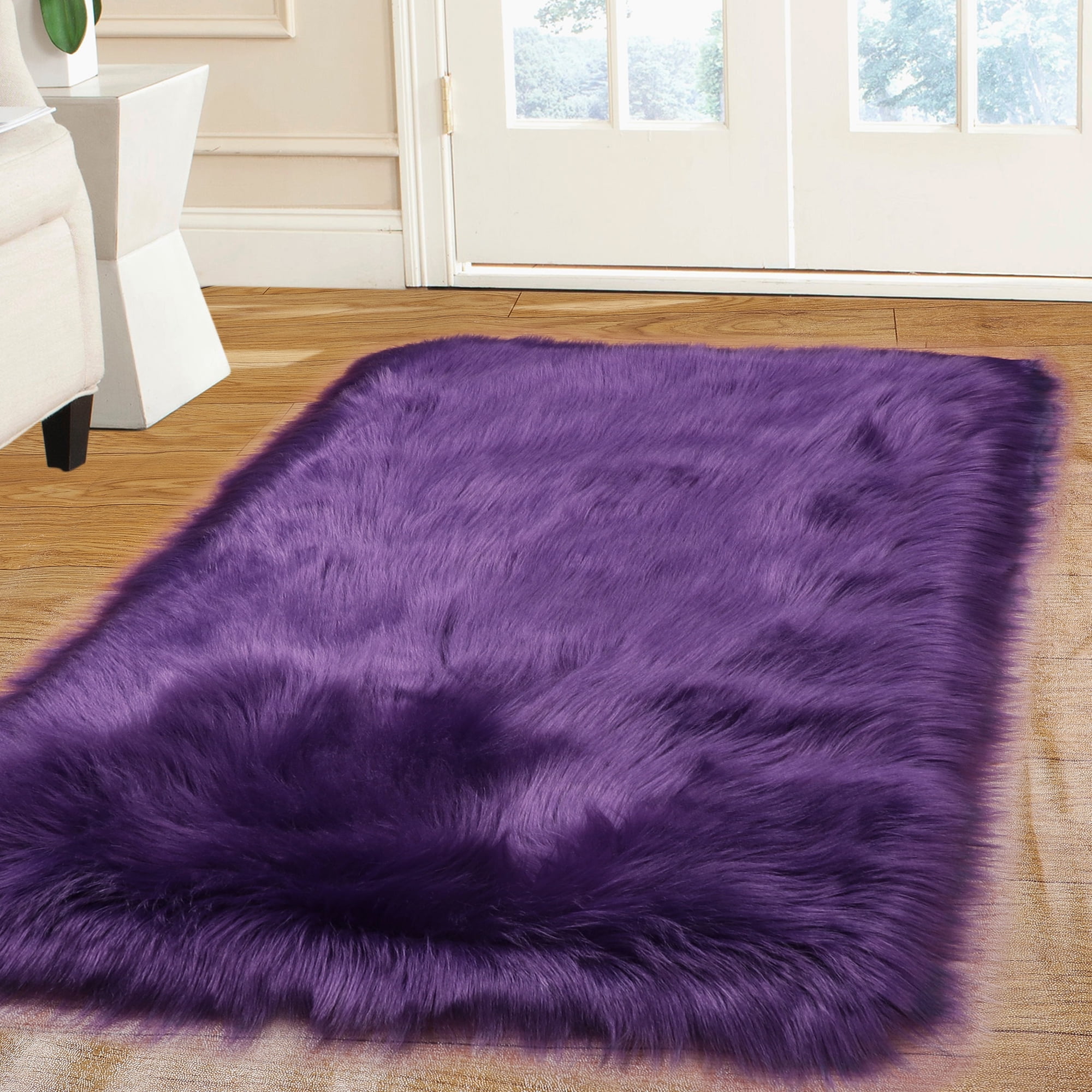 Shaggy Living Room Carpet Shaggy Long Pile Carpet Soft Colour Purple Plain 
