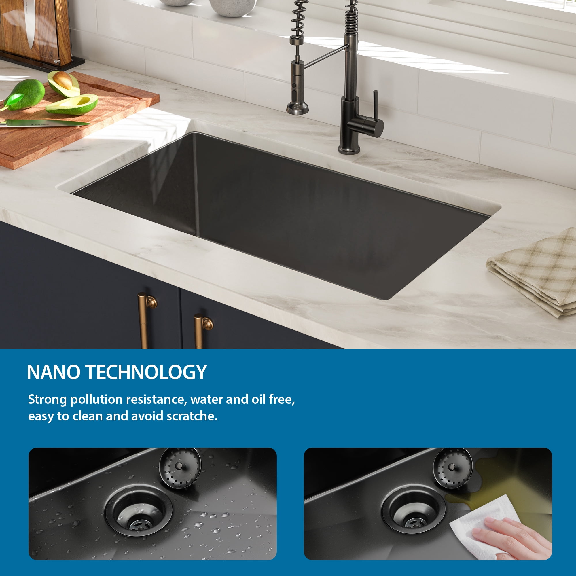 Acpouw 33"x19"x9" Gunmetal Black Undermount Kitchen Sink 16 Gauge Single Bowl with Drain Assembly