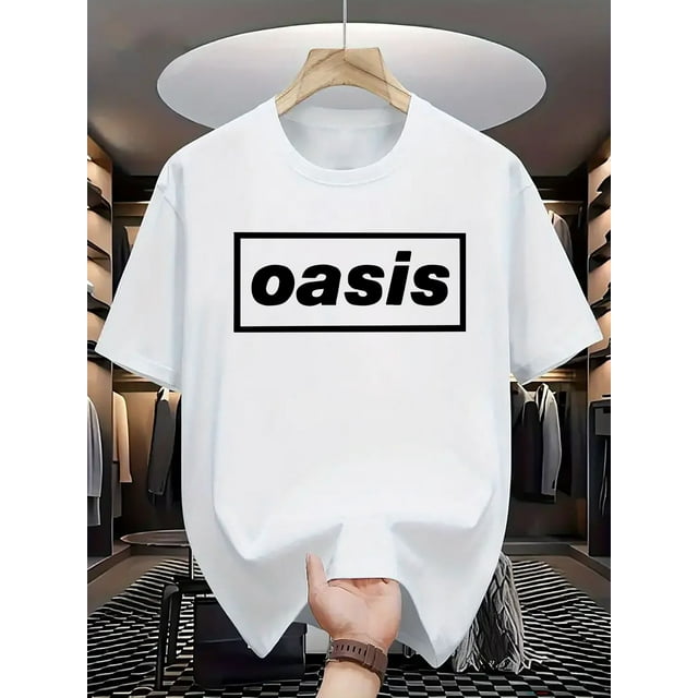 T-Shirt à Imprimé Lettre Oasis - Fibre de Polyester Douce, Col Rond Décontracté pour Hommes, Manches Courtes, Lavable en Machine - Choix Parfait pour l'Été