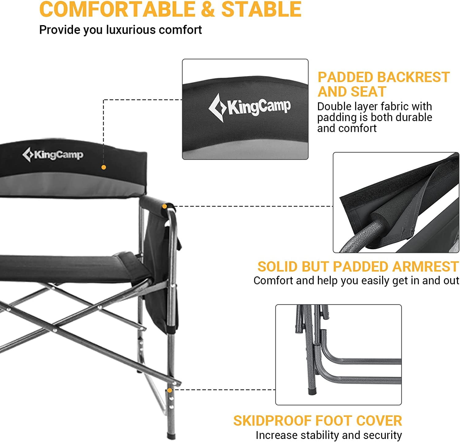 Buy KingCamp Folding Camping Chair Heavy Duty Director Chair with Side
