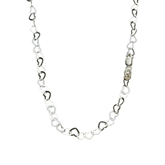Flat Heart Sterling Silver Nickel Free Chain Necklace Italy 30 inch