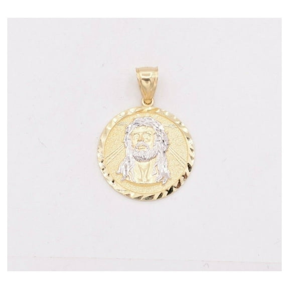 Diamond-Cut Jesus Oval Medallion Unisex Adult Pendant 10K Yellow White Gold, 3.69 Gr - Goldum NYC