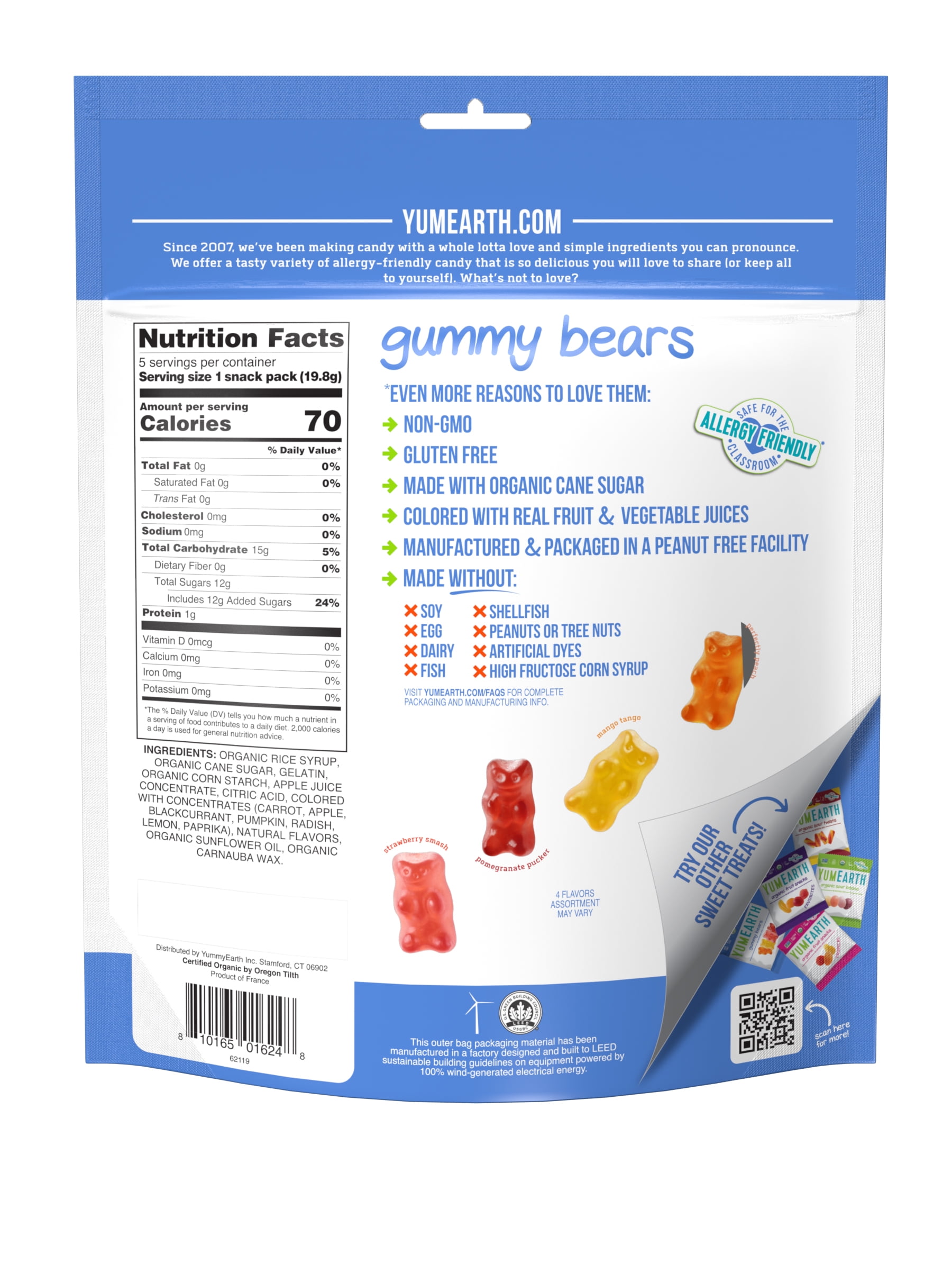 YumEarth Organic Candy- Gluten Free, Vegan & Organic Gummy Bears, 5 Ct
