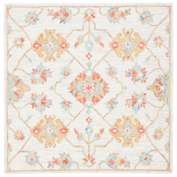 SAFAVIEH Micro-Loop Raschelle Floral Area Rug, Silver/Red, 5' x 5' Square