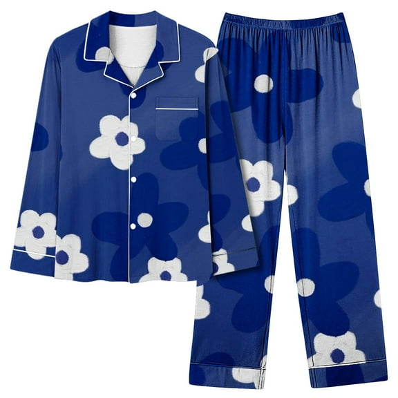 CALAFEBILA Pajamas Set for Women Button Down Pajamas for Women Nightshirts Notch Collar Floral Print Tops with Pocket and Pants