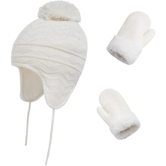 Asisol Kids Girls Winter Knitted Hat Gloves Mittens Sets Earflaps Toddler Beanie Hats Caps for Children Boys Girls