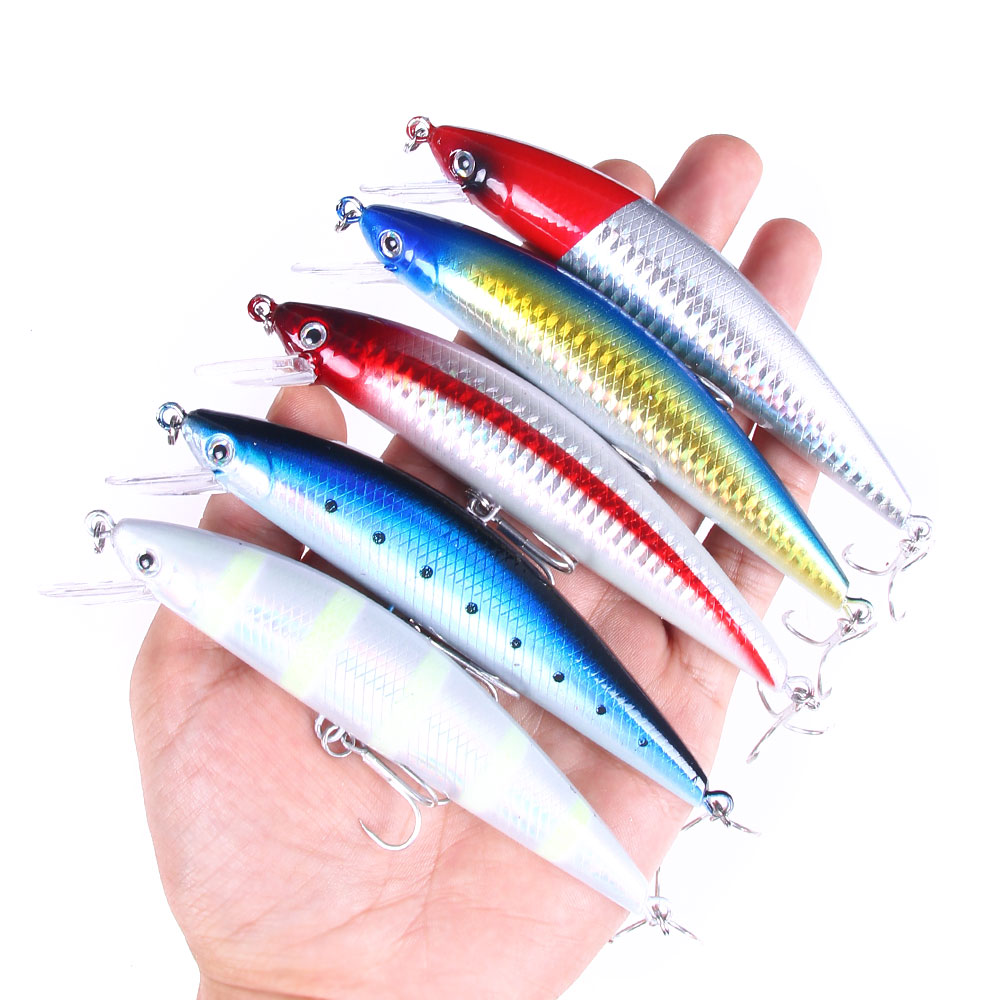 HENGJIA Fishing Lures Large Hard Bait Minnow VIB Lure with Treble Hook Life-Like Swimbait Fishing Bait Popper Crankbait Sinking Lure for Trout Bass Walleye Redfish, 5PCS