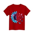 thumbnail image 4 of BRGZLK Casual Short Sleeve Tops for Girls Summer Trendy Cute Sunflower and Butterfly Print Round Neck Pullover Short Sleeve T Shirt Top Red 9-10 Years, 4 of 4