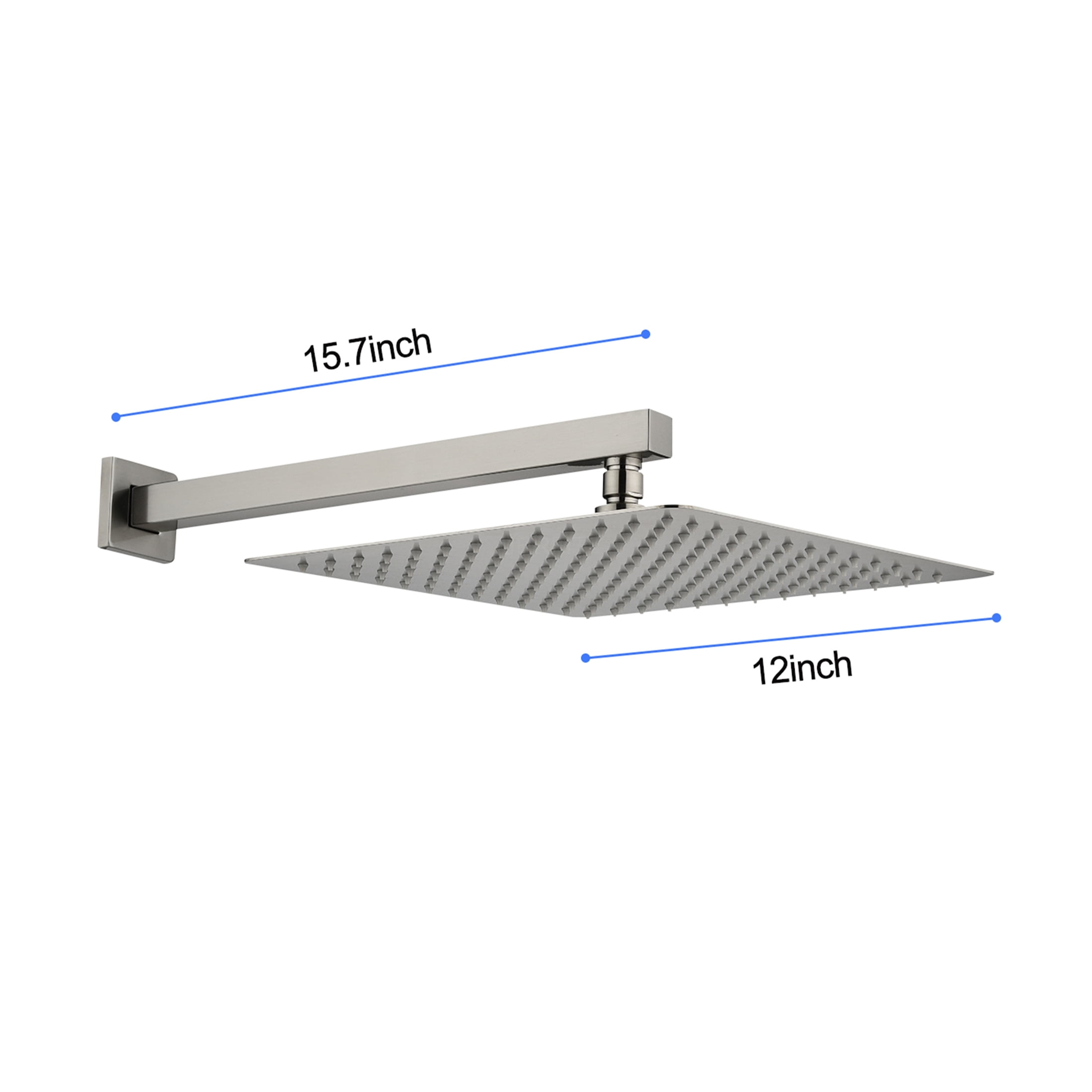 JERFIT 12 inch Square Rain Shower Head, Wall Mount Brushed Nickel Stainless Steel, High Pressure Rainfall Showerhead with Easy Installation