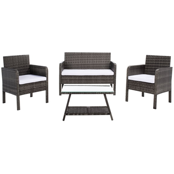 SAFAVIEH Aboka Outdoor Patio 4Pc Conversation Set, Grey Brown/White