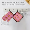 thumbnail image 4 of Yayeee Oven Mitts and Pot Holder Set of 2 Heat Resistant Kitchen Gloves Baking Hot Pad, Pink Doughnuts, 4 of 5