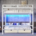 thumbnail image 6 of HICOMILA Bunk Bed with Bookshelves and LED Lights, Queen Over Queen Bunk Bed with Pull-Out Folding Bed, Heavy Duty Metal Bunk Bed Frame USB Ports and Storage Drawers (White), 6 of 7