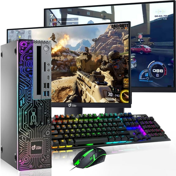 Restored Gaming Lenovo BTO RGB Desktop PC, Intel Core i5 8th Gen. 16GB RAM, 1TB SSD, NVIDIA GeForce GT 1030, Dual 22 inch Screens, HDMI, Gaming Keyboard & Mouse, WiFi, Windows 11 Pro (Refurbished)